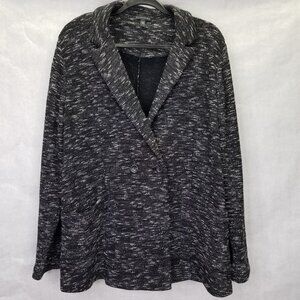 Eileen Fisher Tweedy Blazer Women L Black Fleck Notch Collar Organic Cotton Knit